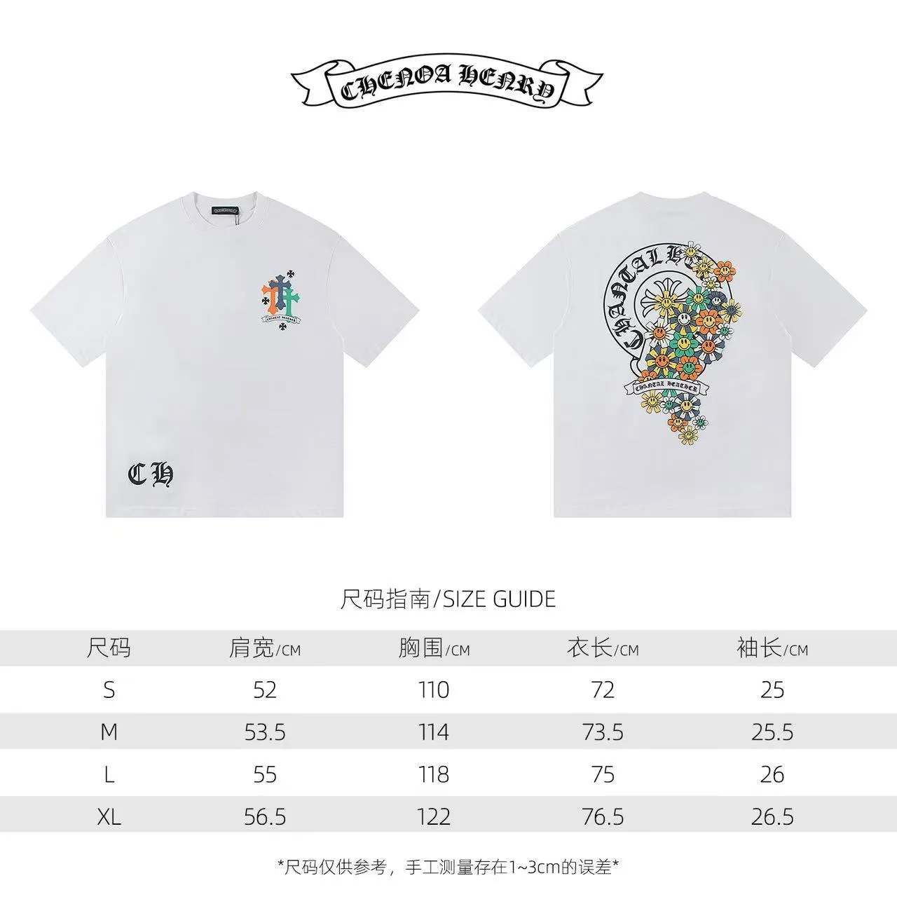 🅿️160 Style: 2025 new Croix Heart short-sleeved T-shirt Material: High version 300g double yarn combed cotton Size: S～XL Color: White Style number: Z1013